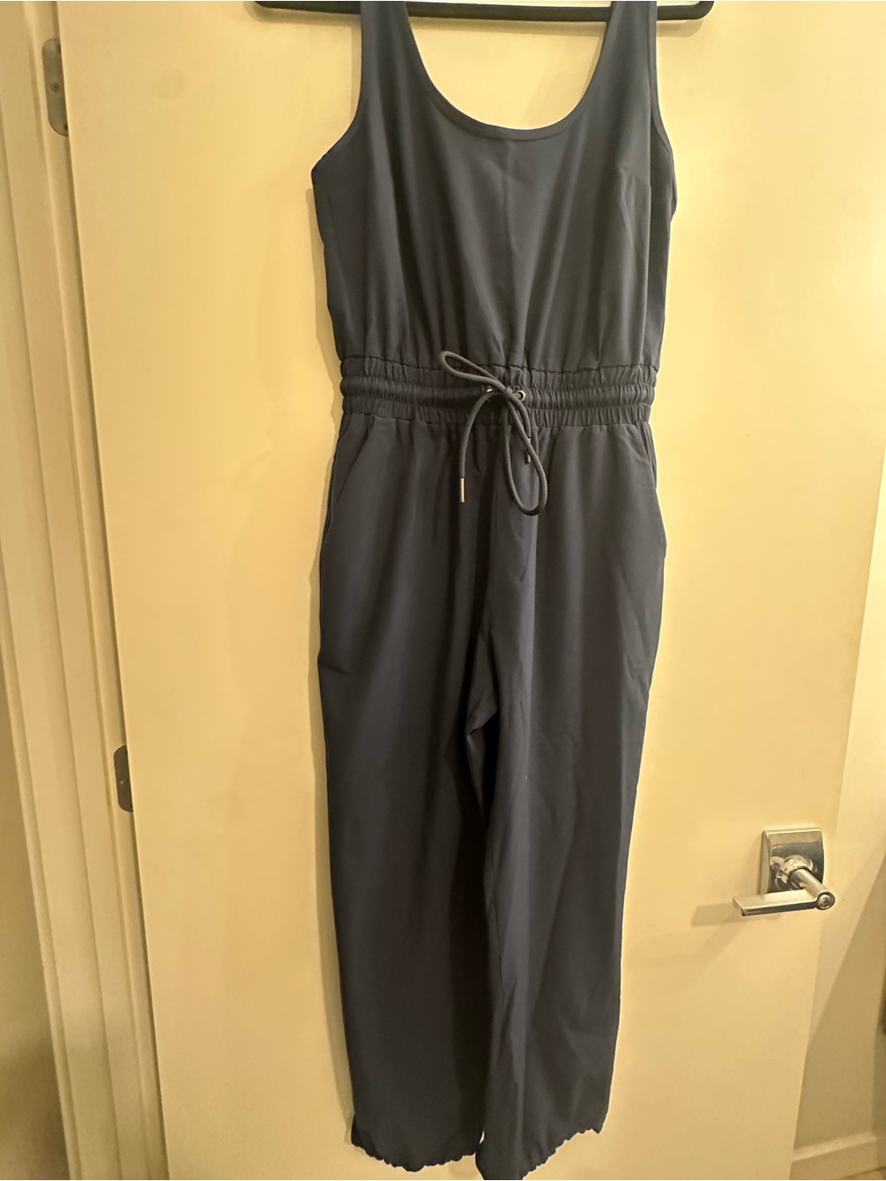 Sleeveless Navy Drawstring Waist Jumpsuit